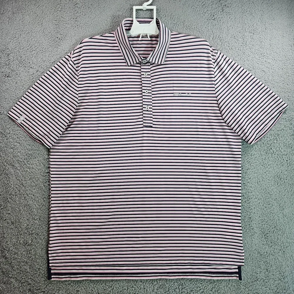 RLX Ralph Lauren Polo Shirt Men Size‎ XL Wicking Short Sleeve Pink Black Striped